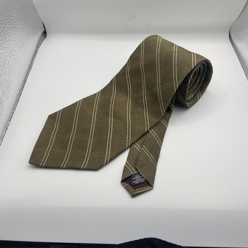 Zylos George Machado Necktie Mens Green White Plaid Silk Business Formal Office